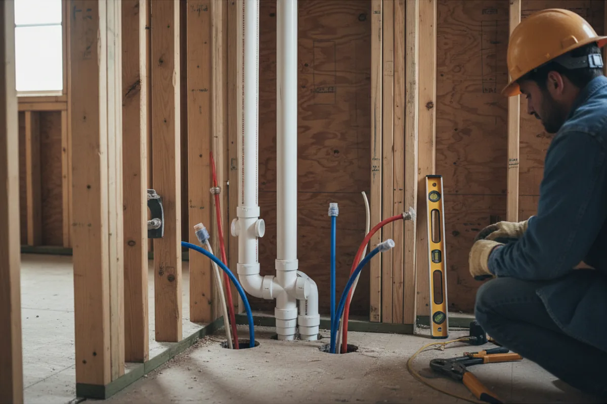 Drain and supply rough-in during Sump Pump Repair in Ashley